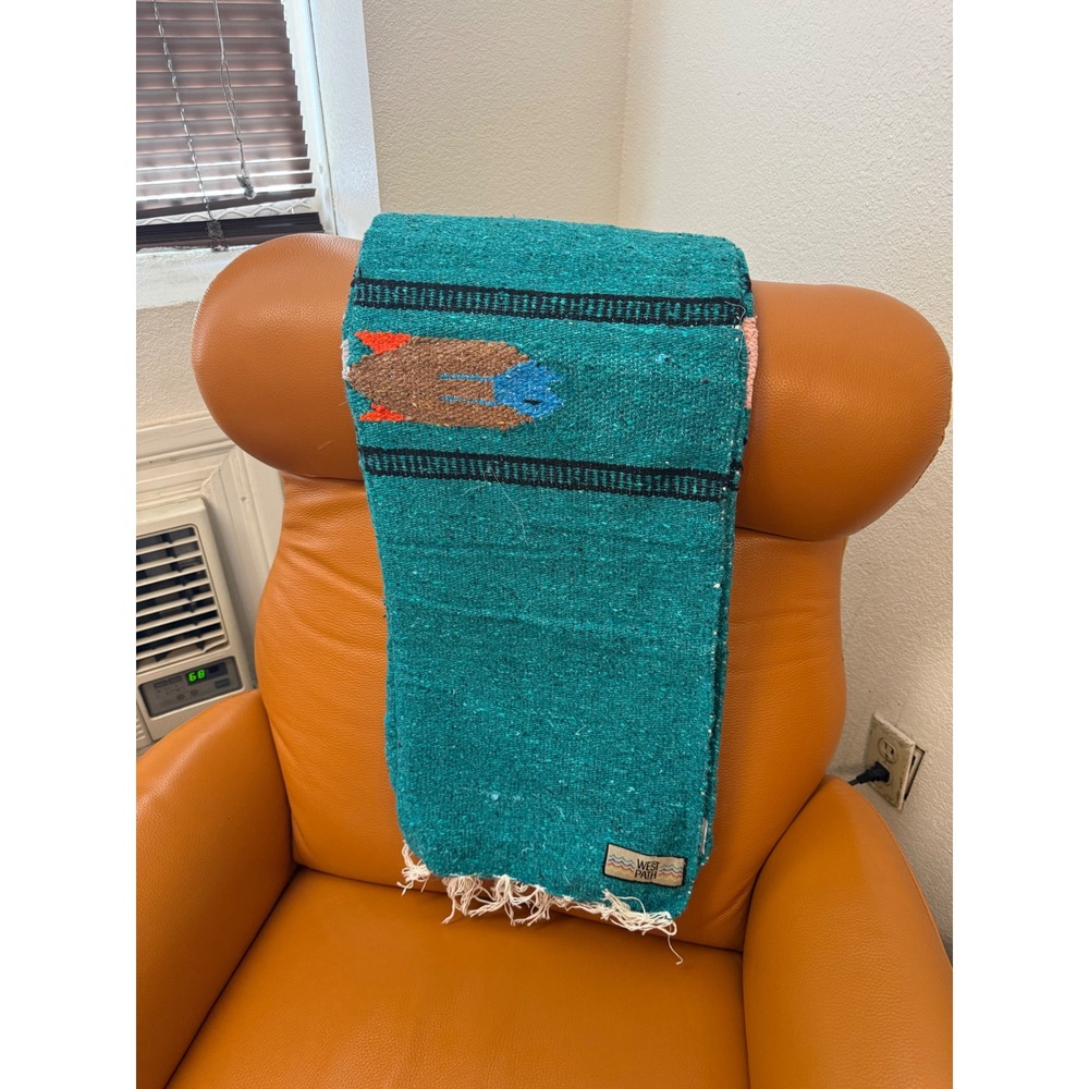 West Path‎ Mexican Style Fish Throw Blanket 48x80 Teal Woven Made in Mexico